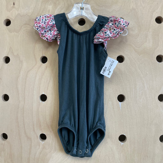 Grey Floral Flutter Sleeve Bodysuit