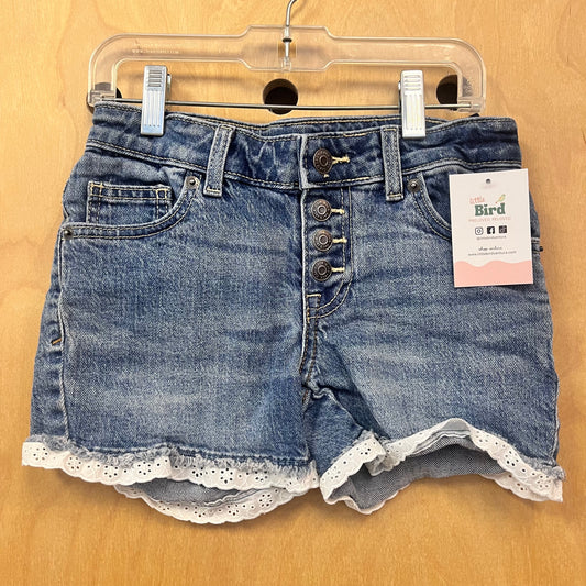 Eyelet Trim Stretch Denim Shorts