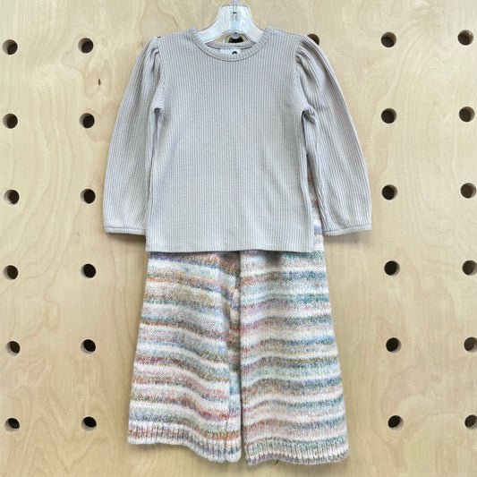 Tan Ribbed Top & Knit Pants