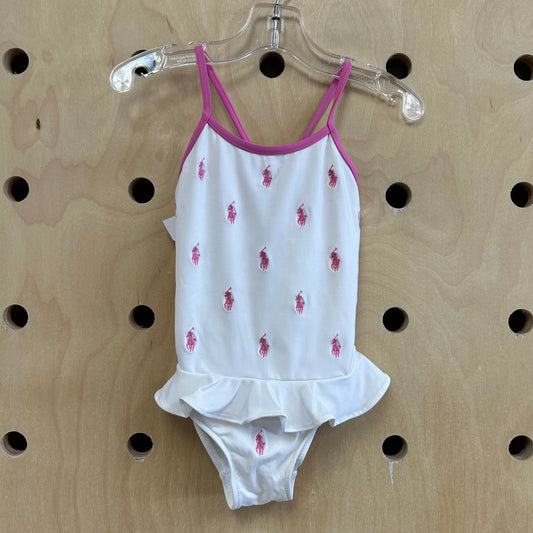 White & Pink Logo Swimsuit