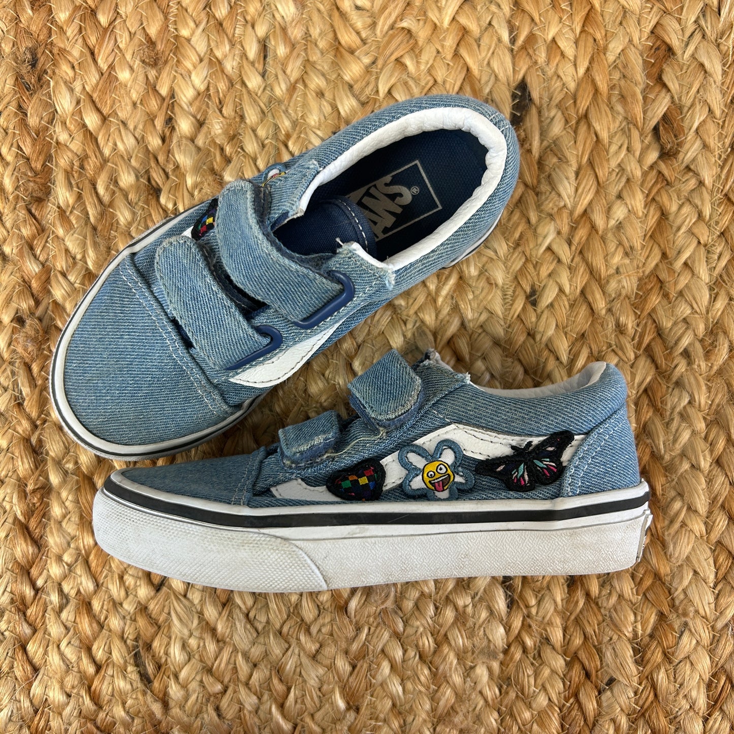 Blue Denim & Embroidered Patches V Sneakers