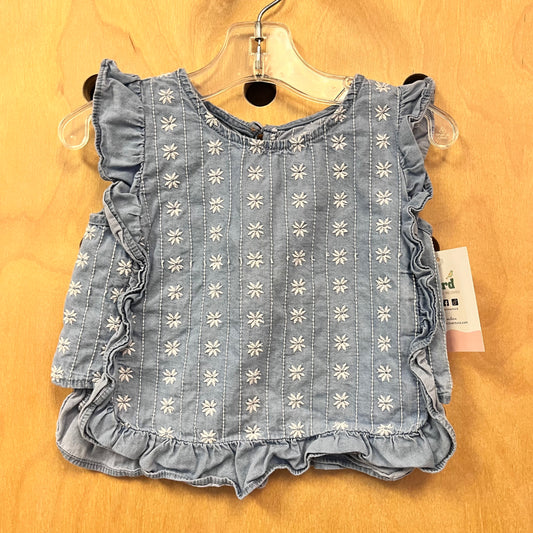 Blue Embroidered Ruffle Top