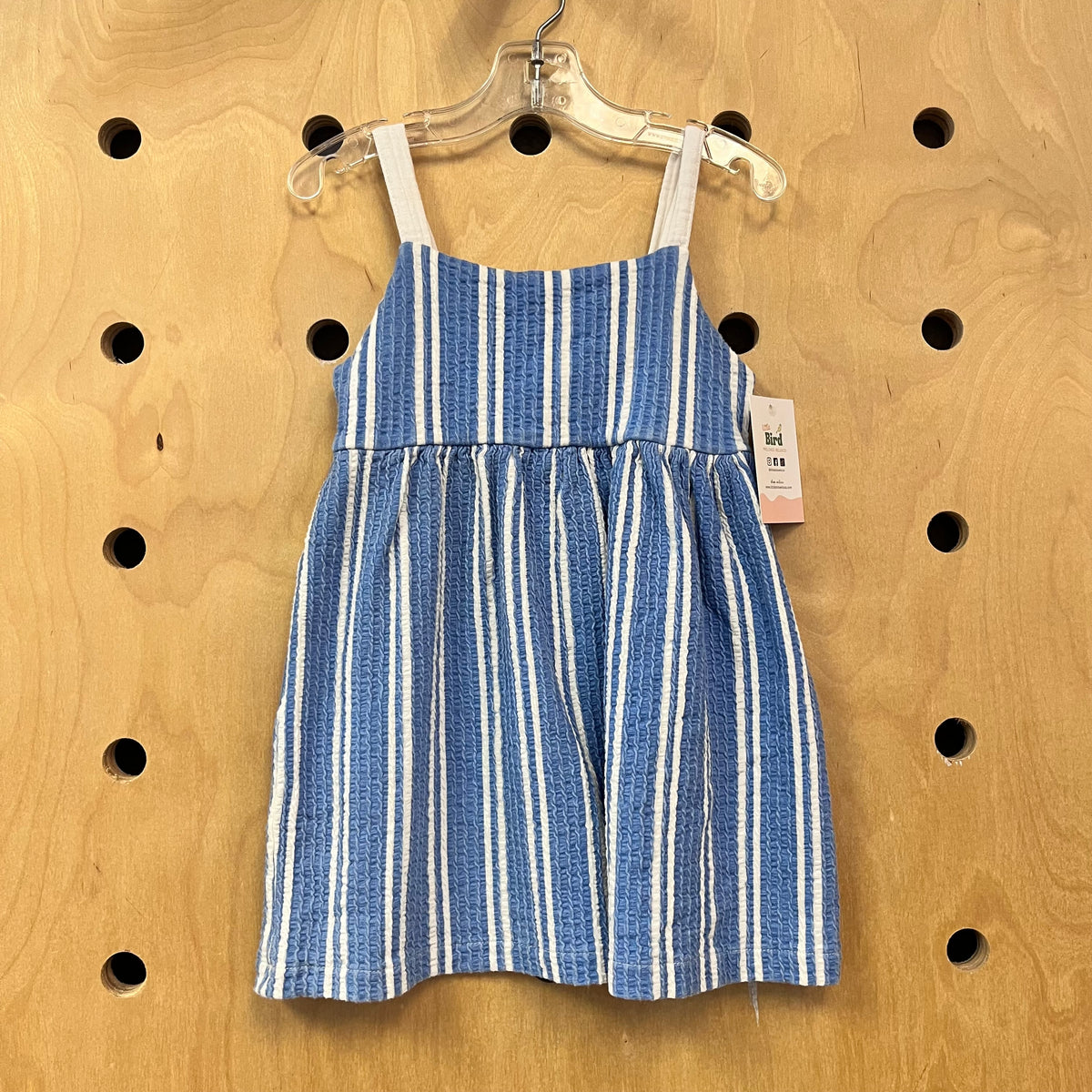 Blue/White Textured Keyhole Back Dress