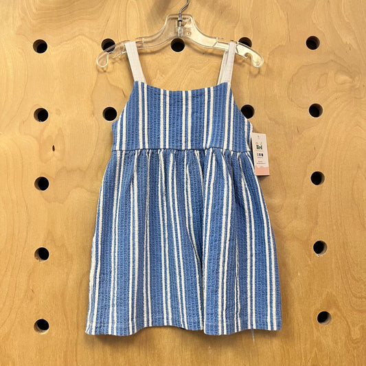 Blue/White Textured Keyhole Back Dress