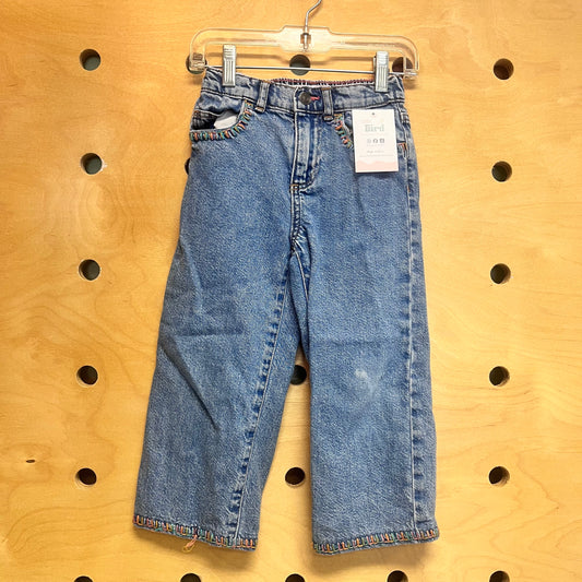 Embroidered Trim Straight Denim