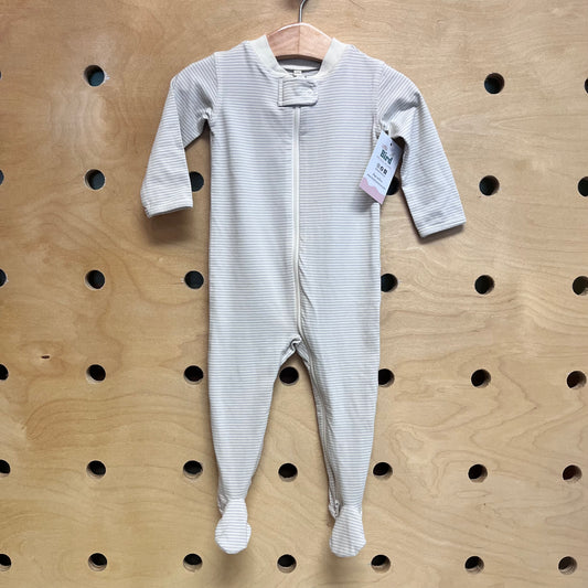 Beige Striped 2-Way Zip Footies