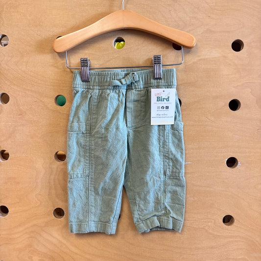 Green Linen Blend Soft Pants