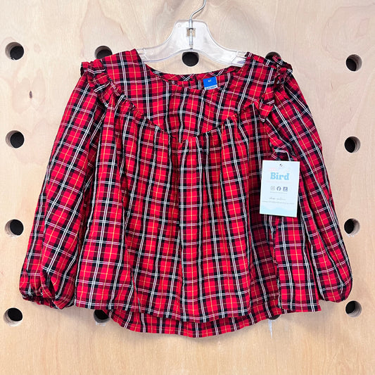 Red Plaid Puff Sleeve LS