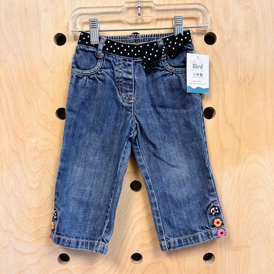 Polka Dot Belt/Buttons Denim Pants