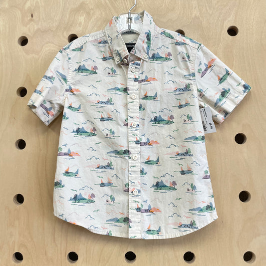 Cream Park Scene Button Up Shirt