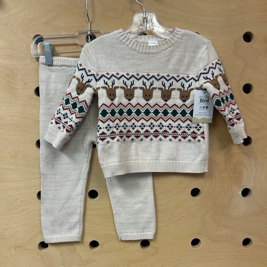 Beige Reindeer Knit Outfit