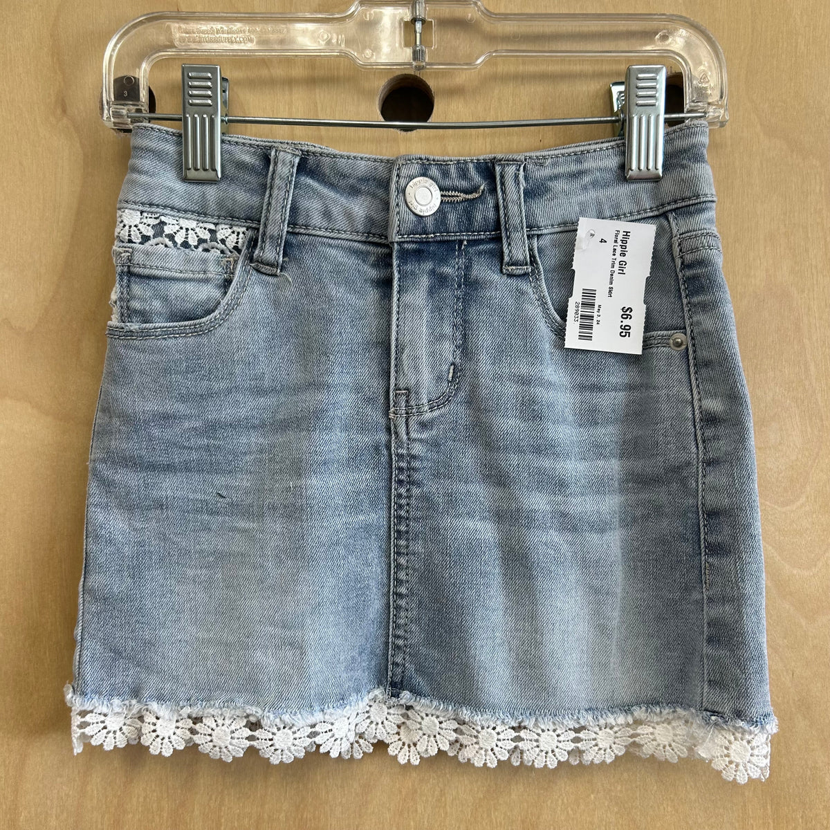 Floral Lace Trim Denim Skirt