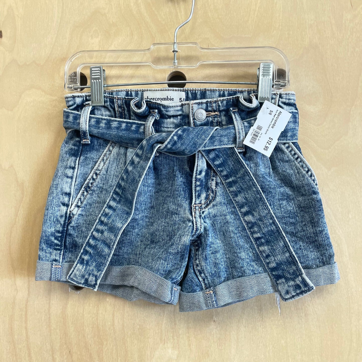 Acid Wash Belted Denim Shorts