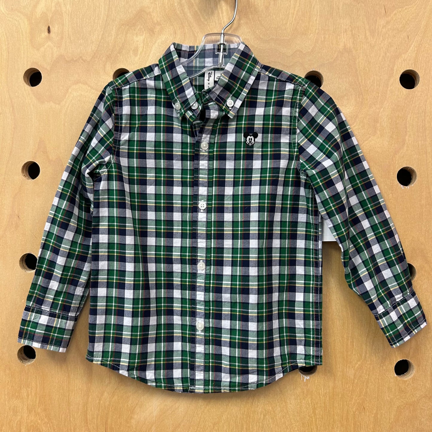 Green Plaid Mickey Button Up