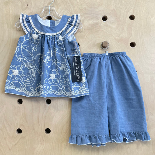 Embroidered Floral Chambray Outfit NEW!