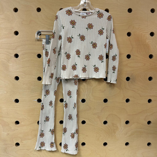 Cream Floral Wide Ribbed Outfit