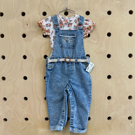 Denim Floral Overalls Outfit