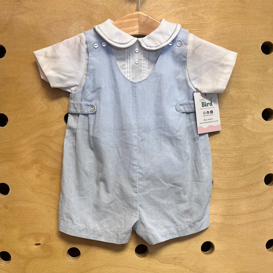 Faux-Layered White/Gingham Romper