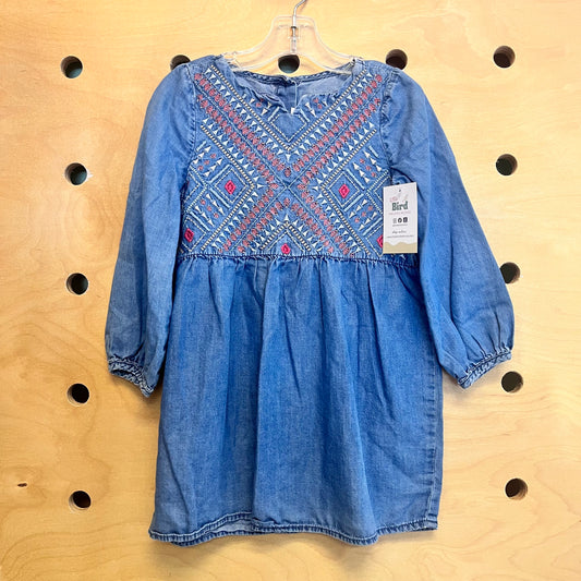 Embroidered Chambray Dress