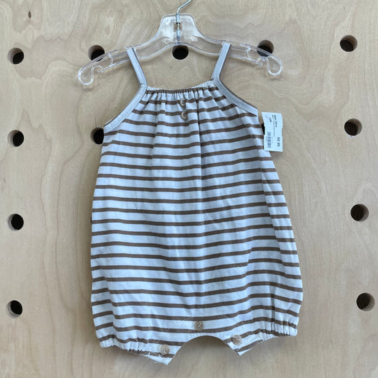 White + Brown Striped Romper