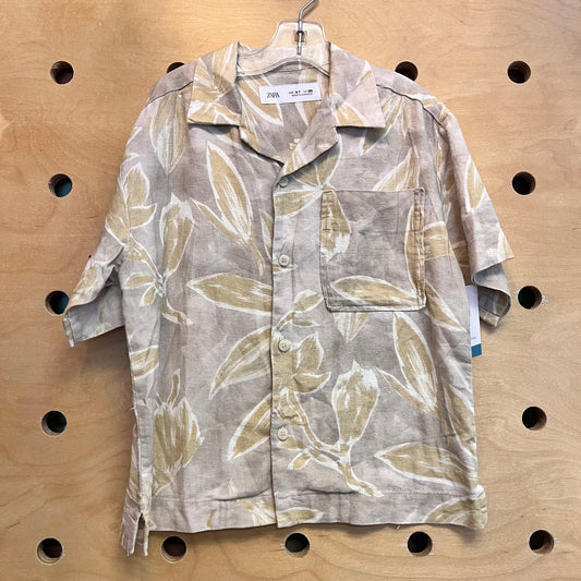Linen Bamboo Blend Leaves Button Up