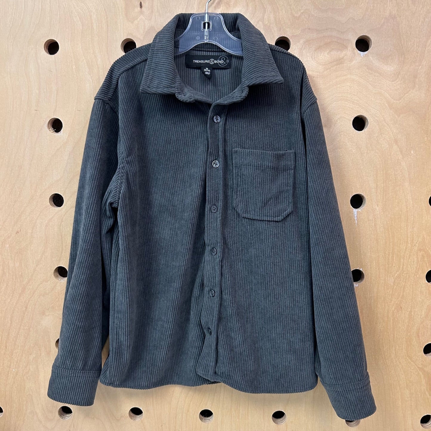 Grey Ribbed Button Up Shacket