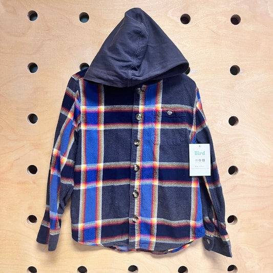 Black/Blue Plaid Hooded Button Up