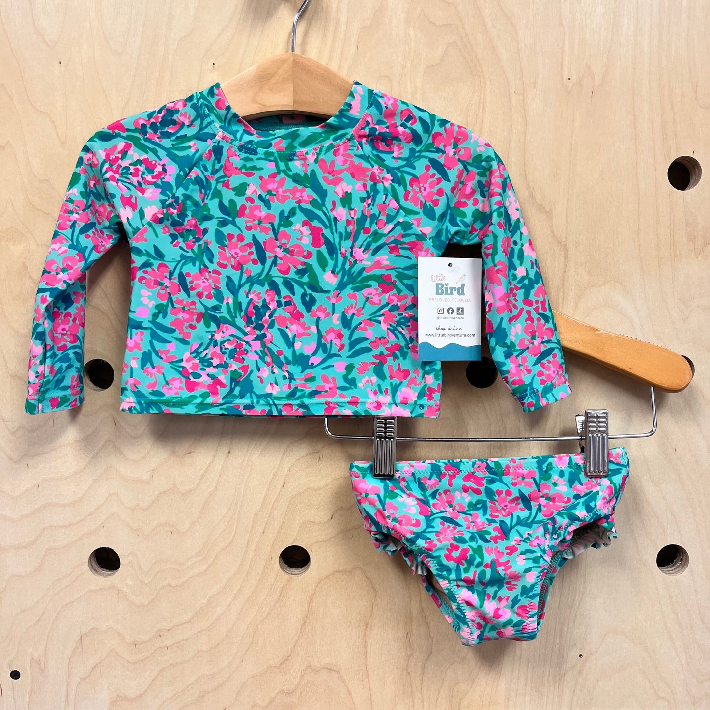 Green/Pink Floral Swim Suit