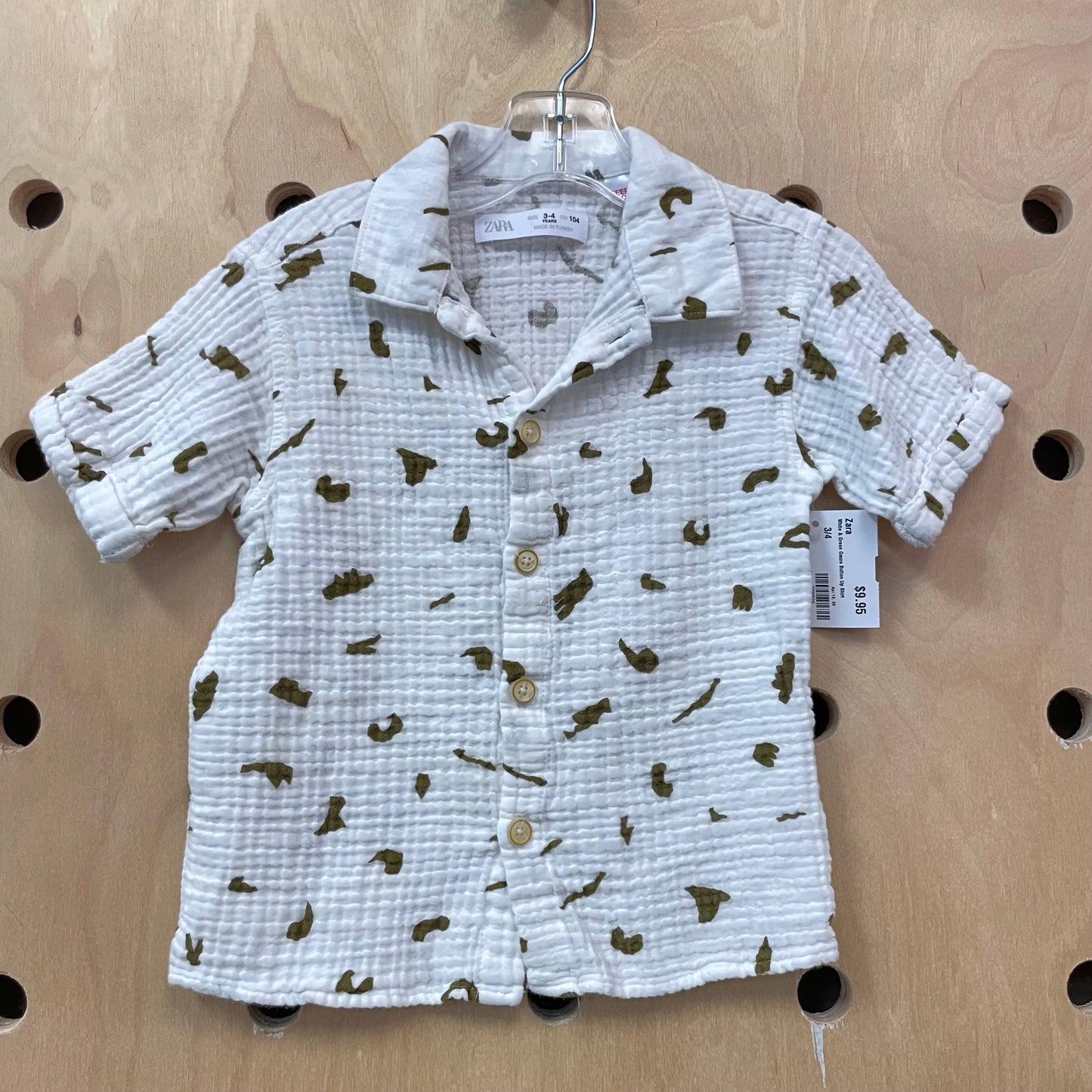 White & Green Gauze Button Up Shirt