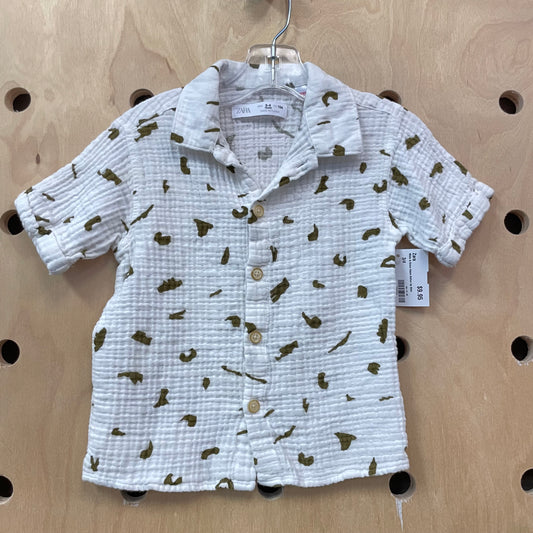 White & Green Gauze Button Up Shirt