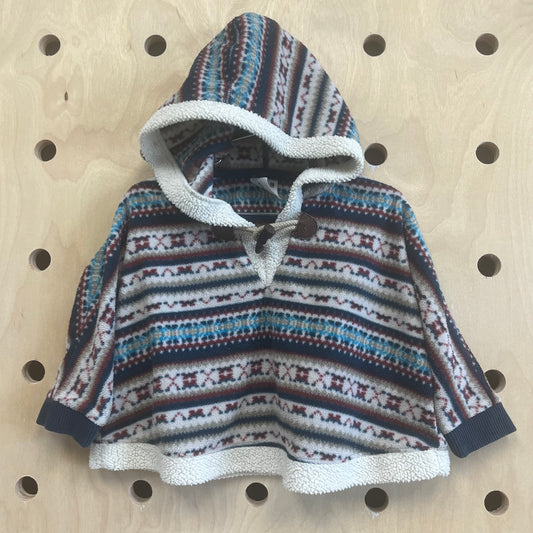 Beige & Blue Fleece Poncho w/Sleeves