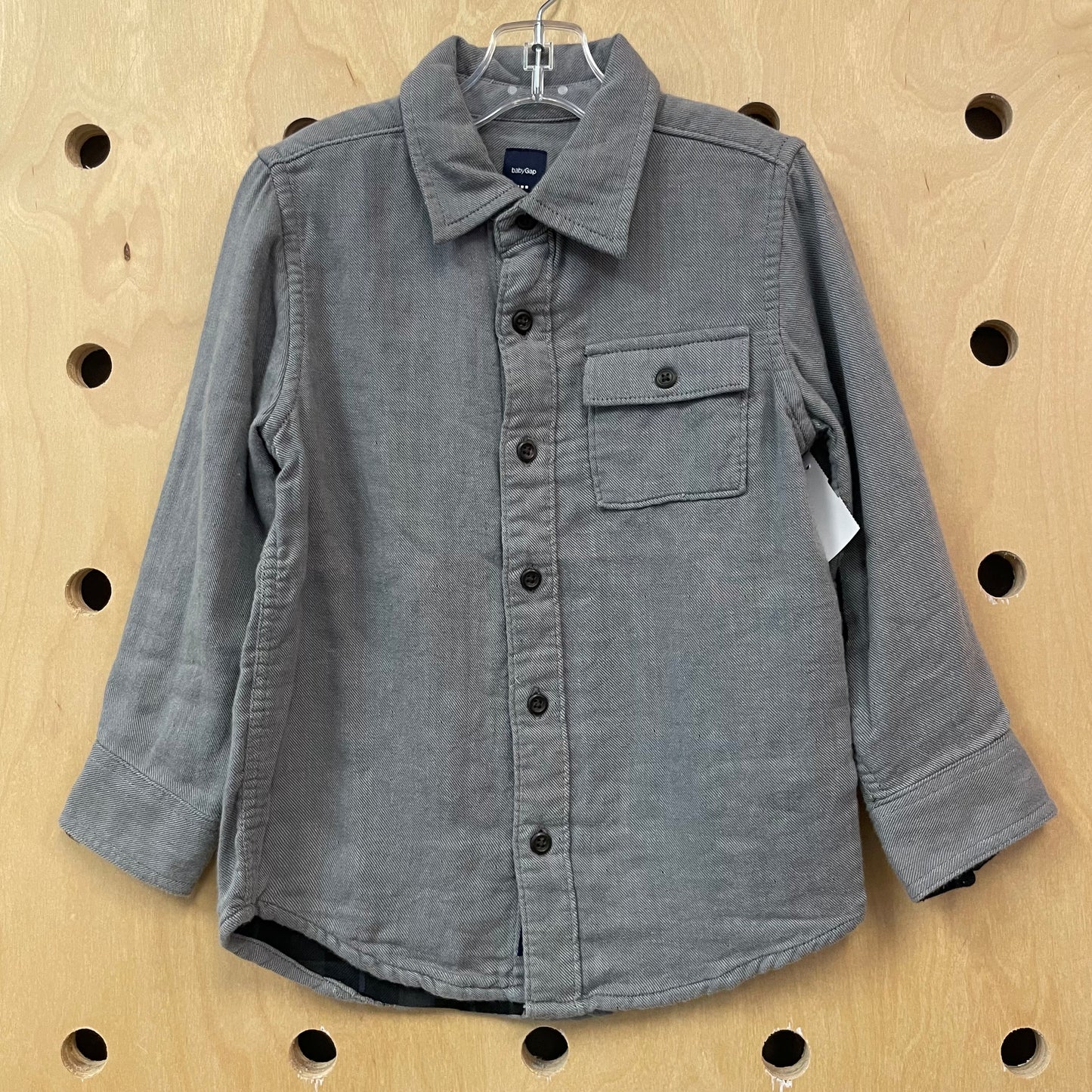 Grey Plaid-Lined Button Up