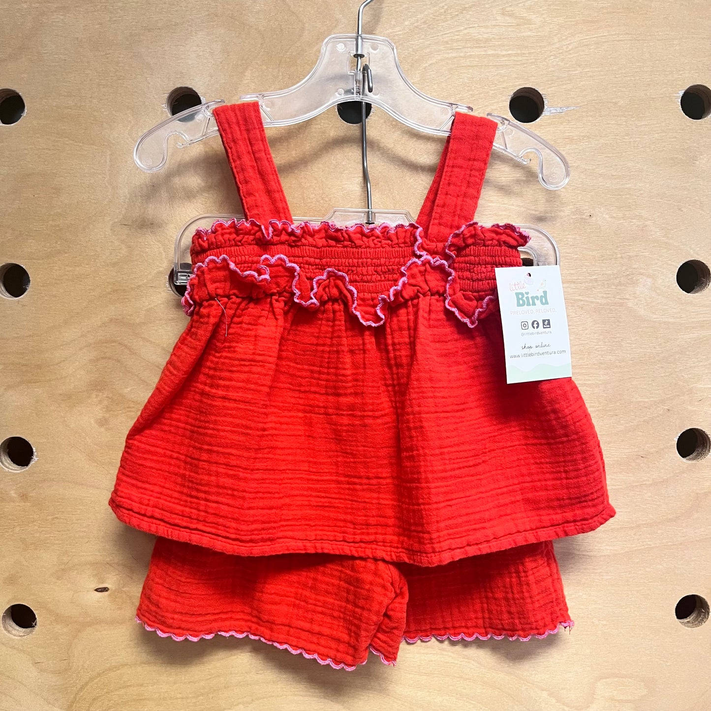 Red/Pink Trim Gauze Tank & Skirt