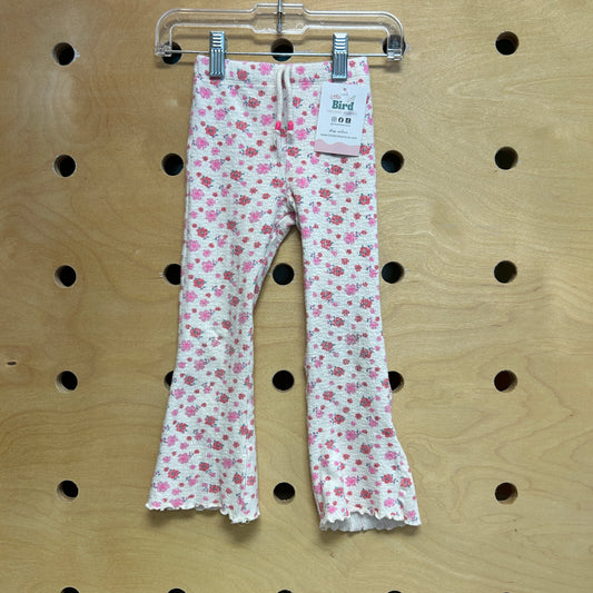 Ivory Floral Ribbed Flare Leggings