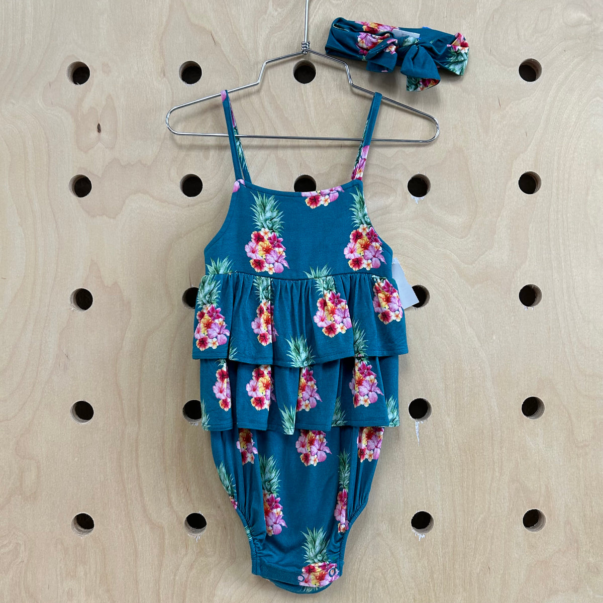 Teal Hibiscus Romper+Headband