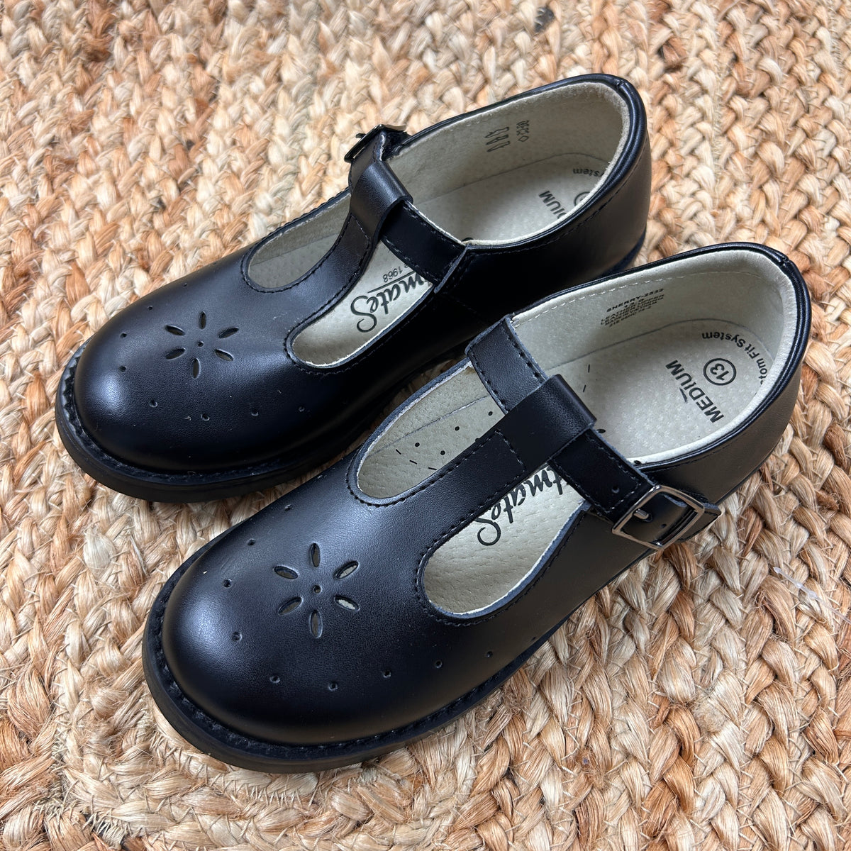 Black Flower Cutout T-Strap Shoes