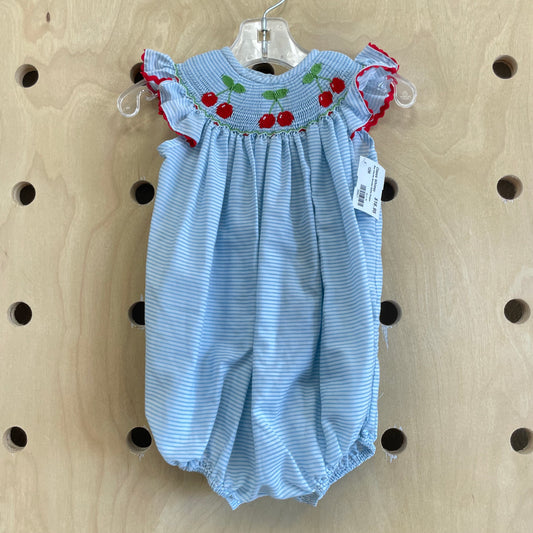Blue Cherries Smocked Bubble Romper
