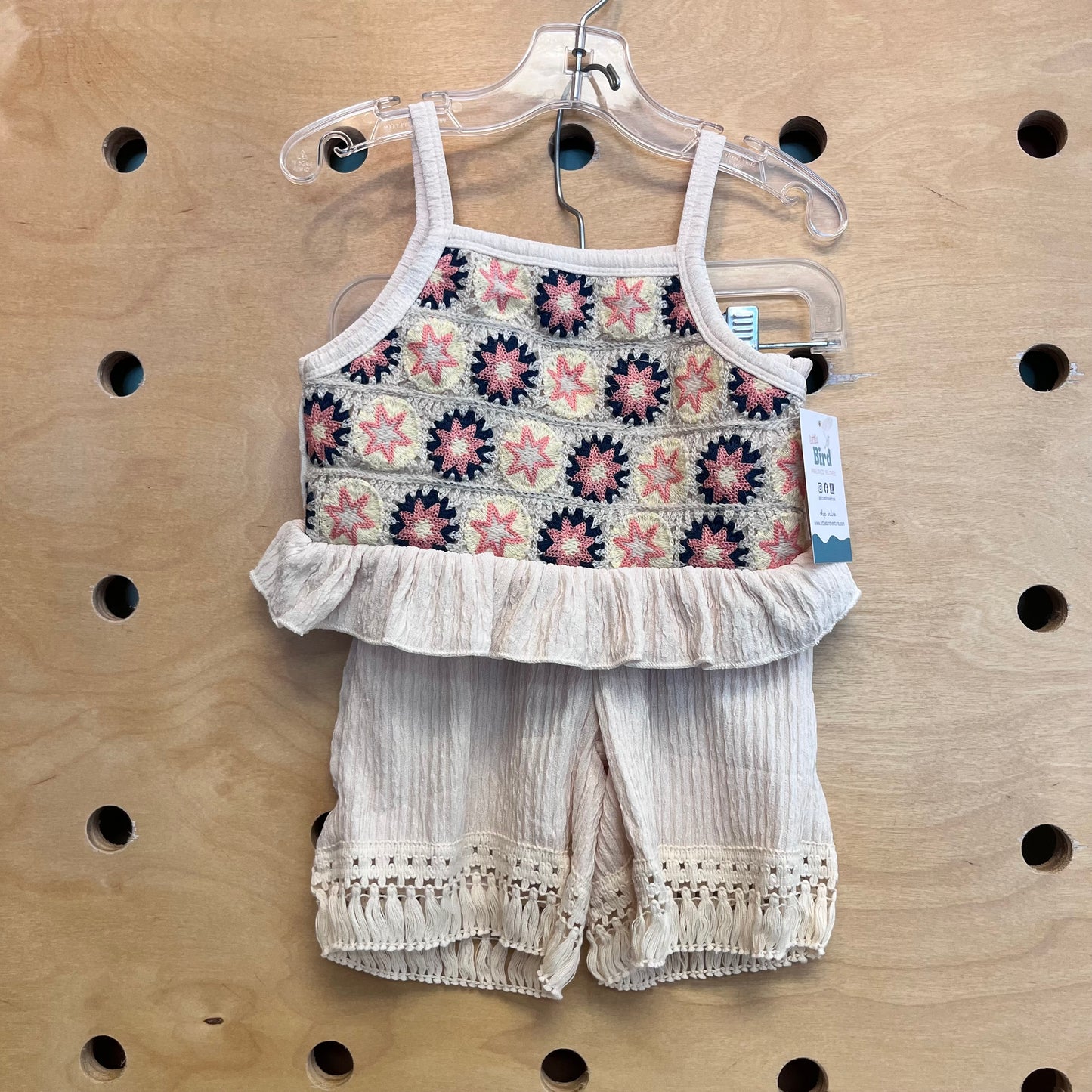 Beige Chiffon & Crocheted Outfit