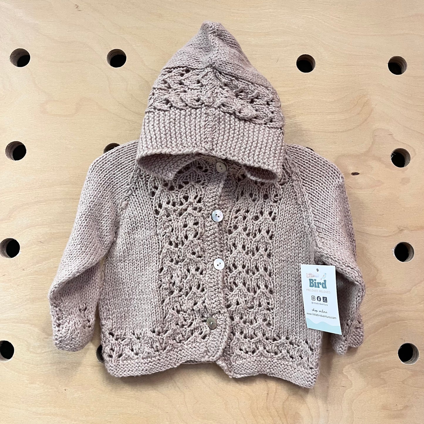 Beige Open Weave Hoodie Cardigan