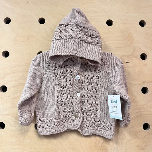 Beige Open Weave Hoodie Cardigan