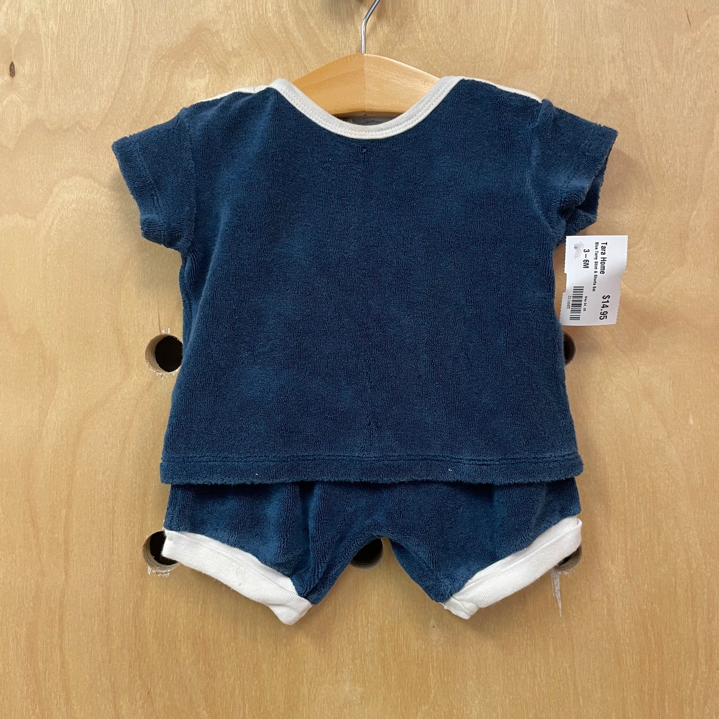 Blue Terry Shirt & Shorts Set