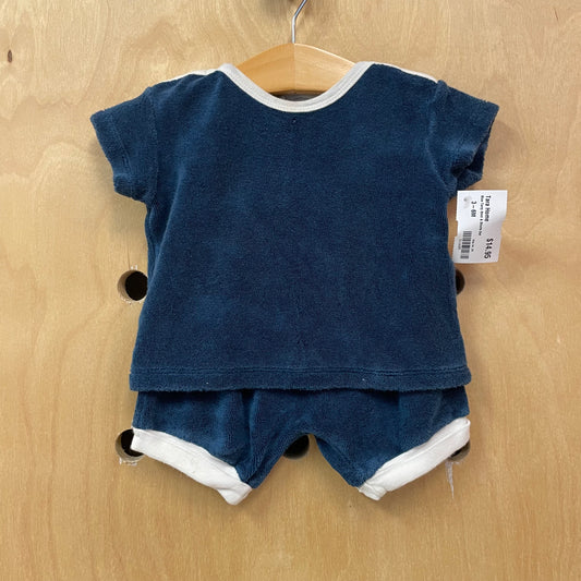 Blue Terry Shirt & Shorts Set