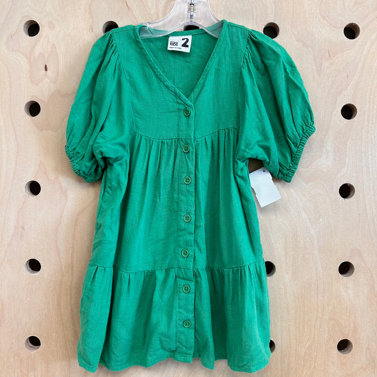 Green Linen Blend Button Dress
