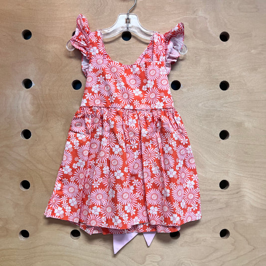 Orange Floral/Pink Back Bow Dress