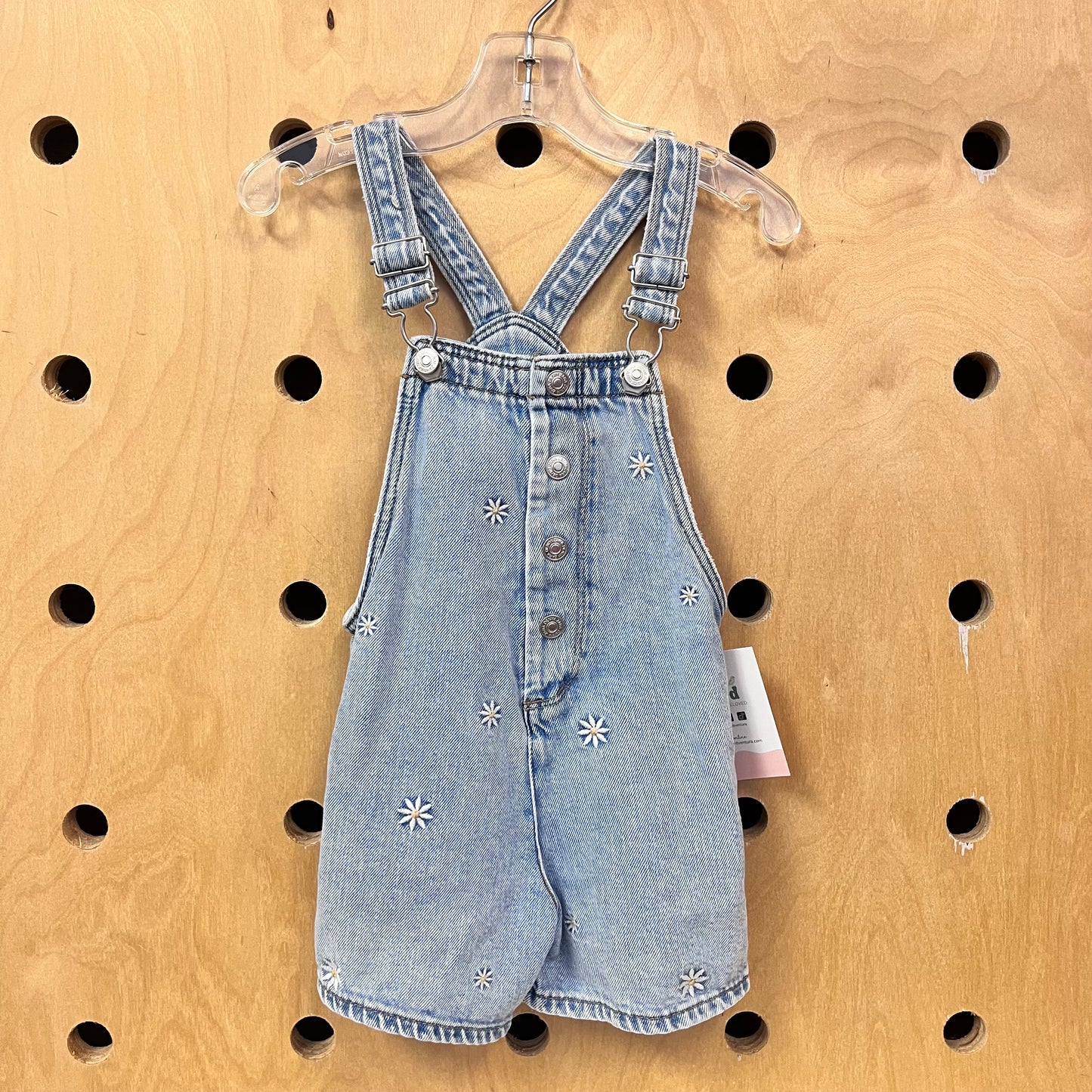 Embroidered Daisy Snap Denim Shoralls