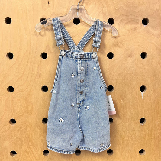 Embroidered Daisy Snap Denim Shoralls