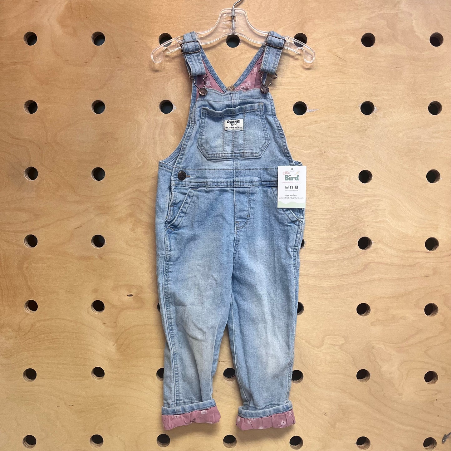 Floral Cuff Denim Overalls