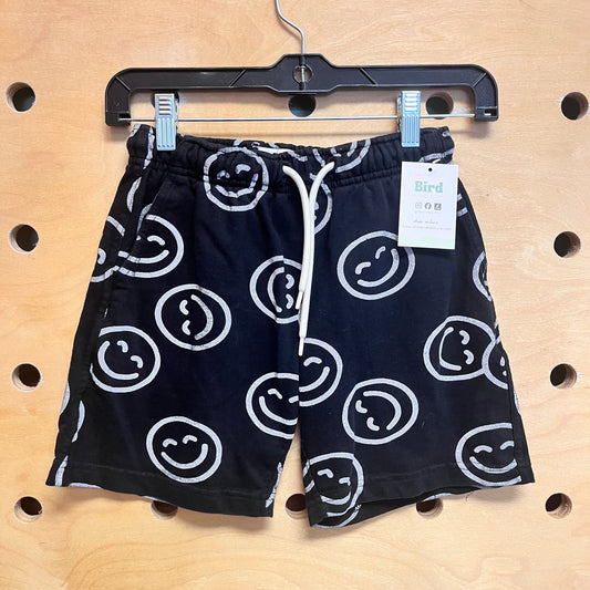 Black Happy Face Drawstring Shorts