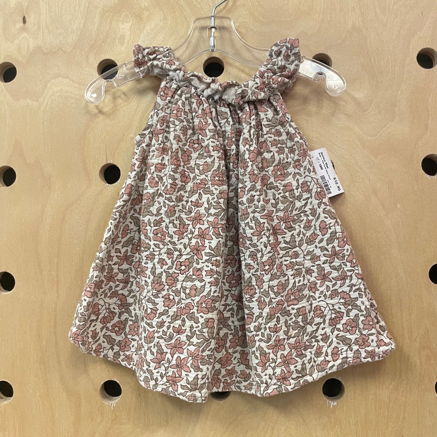 Beige + Pink Floral Gauze Dress