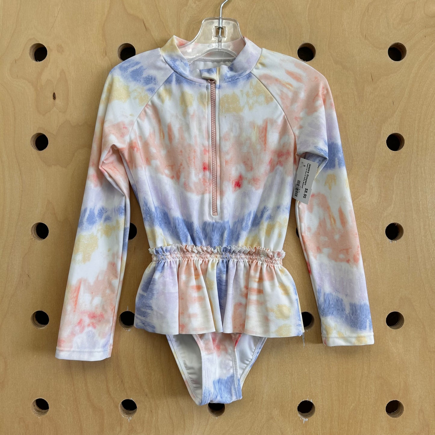 Pastel Tie Dye LS Ruffle Swimsuit